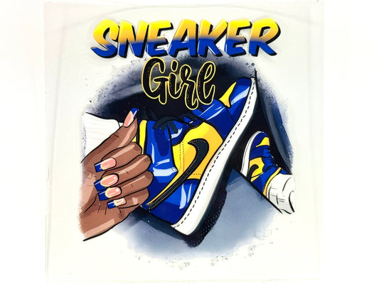 Blue and yellow sneaker girl