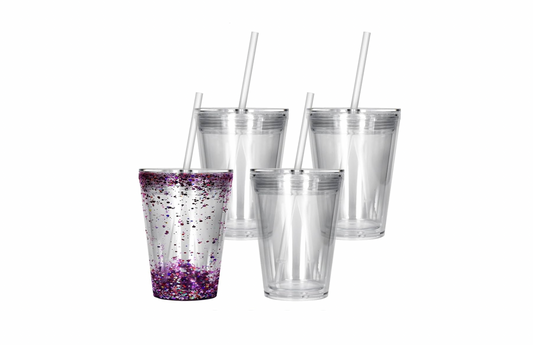 16 oz Double Lid Acrylic Snowglobe Tumbler